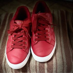 Guess Women's Bold Red Quilted Leather Sneakers